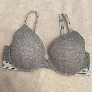 PINK Victoria's Secret Gray Bra with Logo Straps